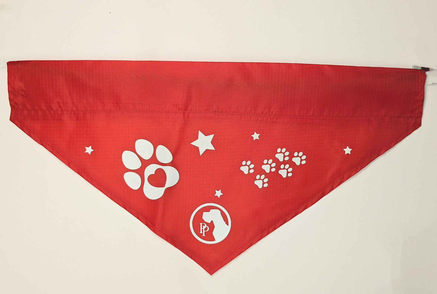 Hi-Vis Dog Bandana, bright red, size medium, be safe and seen on walks, reflective motifs