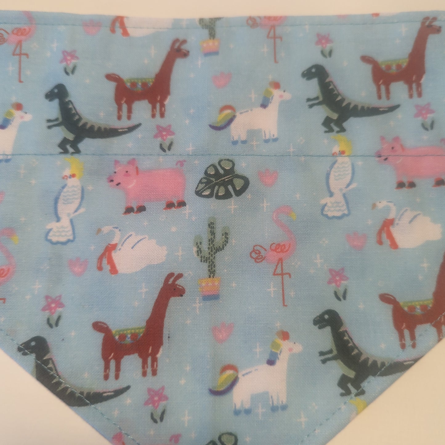 NOW HALF PRICE ! Small Reversible Dog Bandana, Double sided - cute dinosaurs unicorns parrots llamas swans on light blue // blue hearts on white. Valentines. St Valentines Day