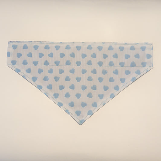 NOW HALF PRICE ! Small Reversible Dog Bandana, Double sided - blue hearts on white one side / handsome micro white navy and blue stripes on the other.