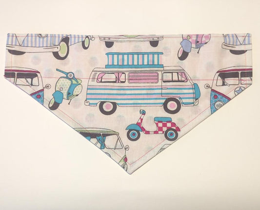 Bandana for Dogs, Medium Size ** Vanlife pastel vw campervans and mopeds // pink ladybirds on cute polkadot** Reversible Double Sided Dog Bandana, high quality hand made