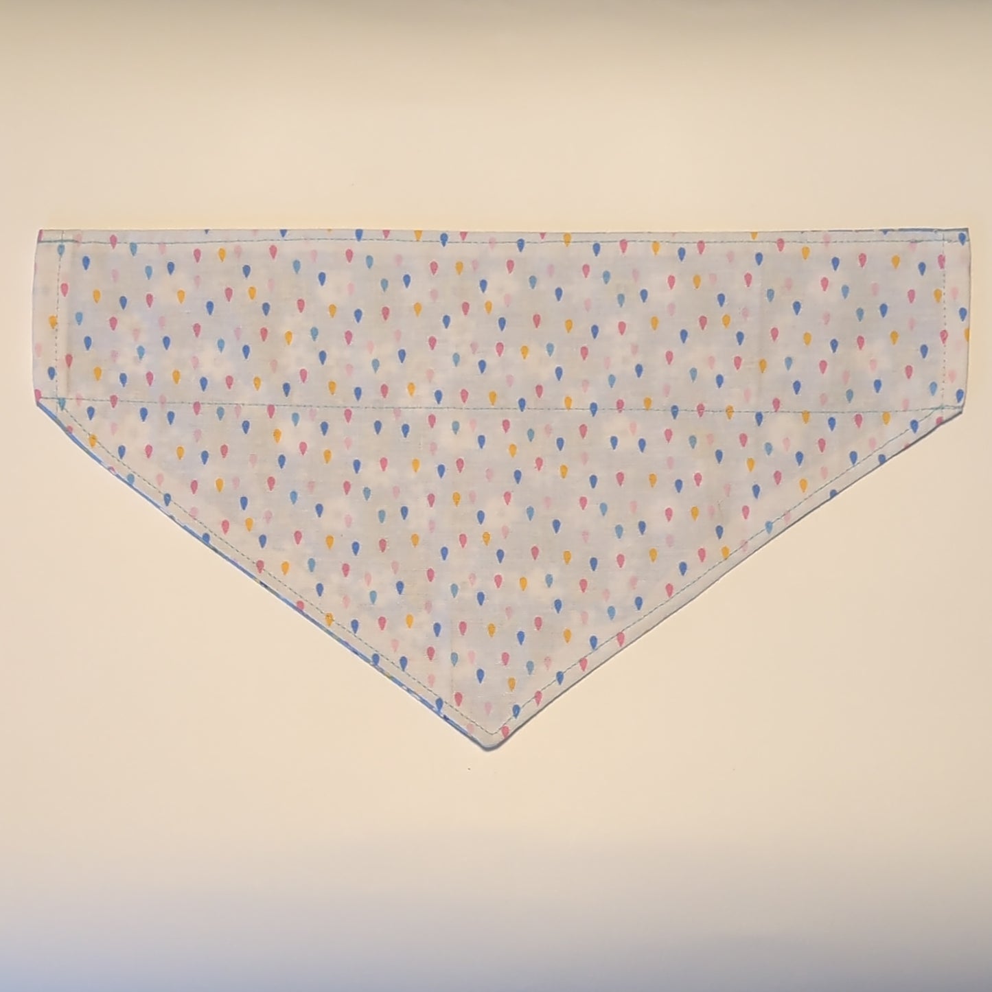 NOW HALF PRICE ! Dog Bandana, Medium Size.  Reversible:  Cute navy, white and yellow flowers on blue / multi tiny balloon shapes on white. High quality - hand made.