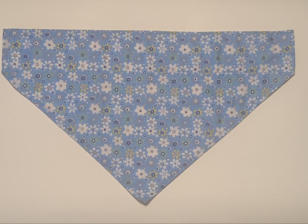NOW HALF PRICE ! - Bandana for Dogs, Large Size - Blue Floral /Pastel multicolour raindrop shape. Reversible Double Sided Dog Bandana, high quality hand made